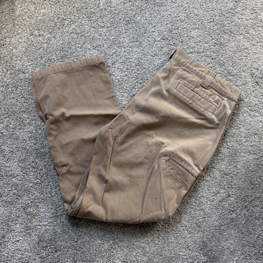 Carhartt Mens Relaxed Fit Tan Khaki Canvas Work Pants 40x32 Straight Leg Utility